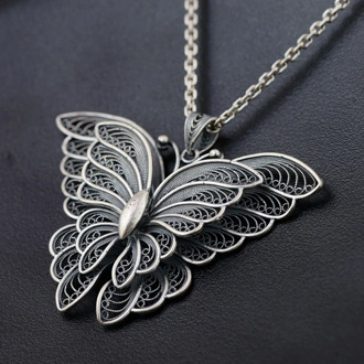 Sterling Silver 990 Vintage Thai Silver Women Pendant Fashion Flowers Butterfly Design Hollow Pendant Jewelry