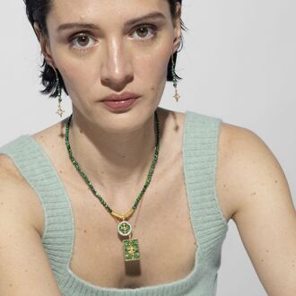 Sterling Zilver 925 collier met Malachiet afgewerkt in 18K geel goud - Locare Groen