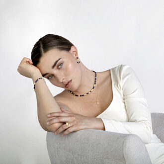 Sterling Zilver 925 collier met Natuurlijke Lapislazuli in 18K geel goud - Ihun - maat Blauw