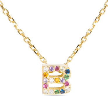 Sterling Zilver 925 collier met Veelkleurige Zirkonia afgewerkt in 18K geel goud - Alfabet - maat