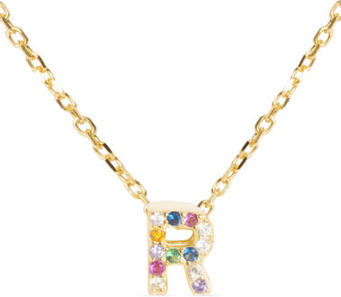 Sterling Zilver 925 collier met Veelkleurige Zirkonia afgewerkt in 18K geel goud - Alfabet