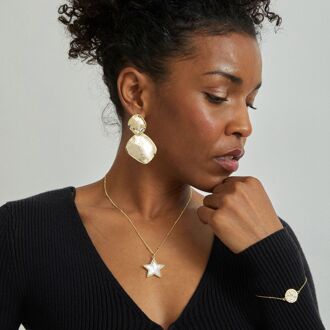 Sterling Zilver 925 collier met witte parelmoer afgewerkt in 18K geelgoud - Adala - maat