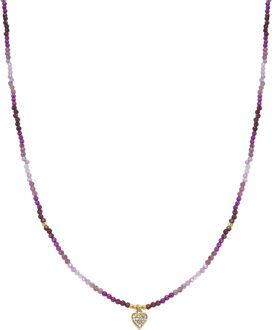 Sterling Zilver 925 en Rose Kristal ketting afgewerkt met 18k geel goud - Hart Roze - One Size