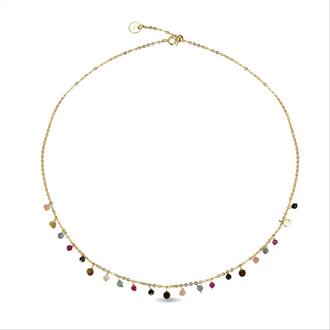 Sterling Zilver 925 Ketting met Veelkleurig Kristal Afgewerkt in 18K Geel Goud - Natsad - One Size