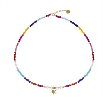 Sterling Zilver 925 Ketting met Veelkleurig Kristal Afgewerkt in 18K Geel Goud - Shasha - One Size