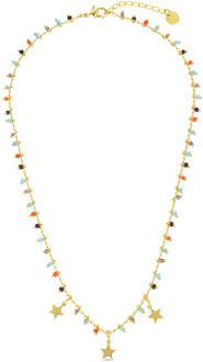 Sterling Zilver 925 Ketting met Veelkleurige Hydrothermale Kwarts Afgewerkt in 18K Geel Goud - Beos - One Size