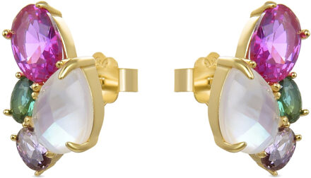 Sterling Zilver 925 oorbellen met Bergkristal en Parelmoer afgewerkt in 18K geelgoud - Zafi Veelkleurig