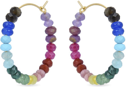 Sterling Zilver 925 oorbellen met Veelkleurige Kristallen afgewerkt in 18K geel goud - Keem