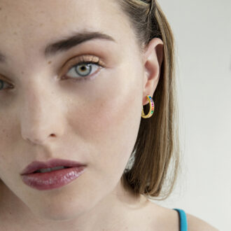 Sterling Zilver 925 oorbellen met Veelkleurige Zirkonia afgewerkt in 18K geel goud - Tuhato