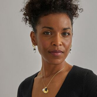 Sterling Zilver 925 oorbellen met Zwart Kristal afgewerkt in 18K geel goud - Sahme - One Size