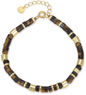 Sterling zilveren 925 armband met tijgeroog afgewerkt in 18K geel goud - Ihun Bruin - One Size