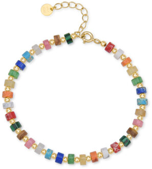 Sterling Zilveren 925 Armband met Veelkleurig Kristal Afgewerkt in 18K Geel Goud - Ihun - One Size