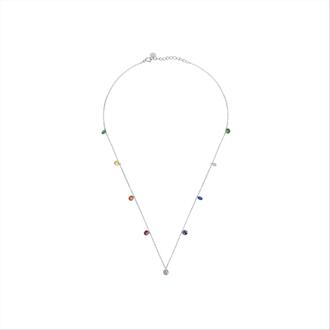 Sterling zilveren 925 ketting met veelkleurige gerhodineerde zirkonia's - Rolcon