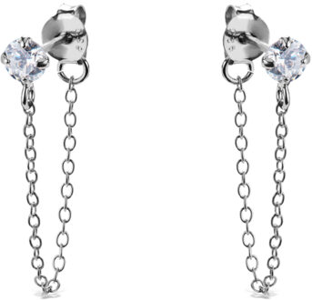 Sterling zilveren 925 oorbellen met gerhodineerde briljant zirkonia - Essential Wit