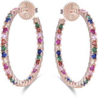 Sterling zilveren 925 oorbellen met Multicolour Zirkonia afgewerkt in 18K roségoud - Vyamba Veelkleurig