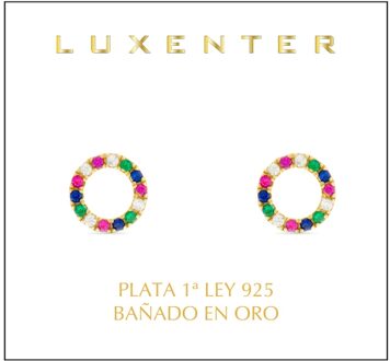 Sterling zilveren 925 oorbellen met Veelkleurige Zirkonia afgewerkt in 18K geel goud - Machi