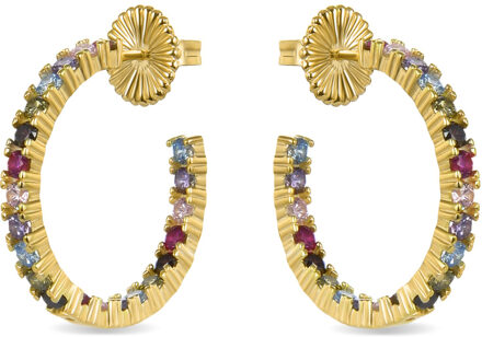 Sterling zilveren 925 oorbellen met Veelkleurige Zirkonia afgewerkt in 18K geel goud - Vyamba