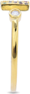 Sterling zilveren 925 ring met veelkleurige zirkonia in 18K geelgouden afwerking - Alfabet