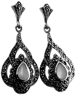 Sterling Zilveren Oorbellen 925 M Lange 40 Mm. Tranen Parel Marquesitas Close Druk Vrouwen [AC1358]