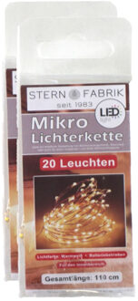 Stern Fabrik 2x draadverlichting - zilver- 20 led lampjes - warm wit - batterij - 100 cm