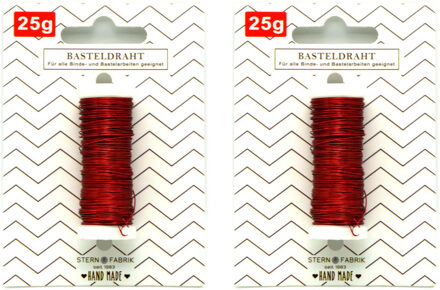 Stern Fabrik Binddraad/wikkeldraad - 2x rolletjes - rood - 50 m x 0,35 mm - hobbydraad/bloemendraad