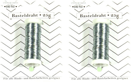 Stern Fabrik Binddraad/wikkeldraad - 2x rolletjes - zilver - 50 m x 0,35 mm - hobbydraad/bloemendraad