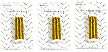 Stern Fabrik Binddraad/wikkeldraad - 3x rolletjes - goud - 50 m x 0,35 mm - hobbydraad/bloemendraad