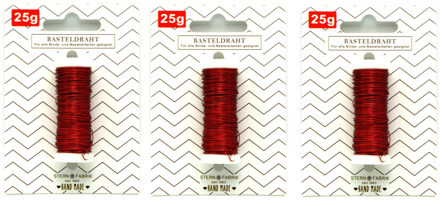 Stern Fabrik Binddraad/wikkeldraad - 3x rolletjes - rood - 50 m x 0,35 mm - hobbydraad/bloemendraad
