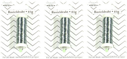 Stern Fabrik Binddraad/wikkeldraad - 3x rolletjes - zilver - 50 m x 0,35 mm - hobbydraad/bloemendraad