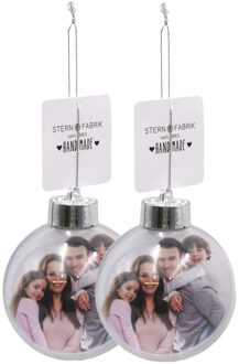 Stern Fabrik DIY foto/fotolijst kerstbal - 2x - kunststof - transparant - 8 cm
