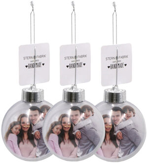 Stern Fabrik DIY foto/fotolijst kerstbal - 3x - kunststof - transparant - 8 cm