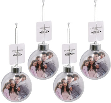 Stern Fabrik DIY foto/fotolijst kerstbal - 4x - kunststof - transparant - 8 cm