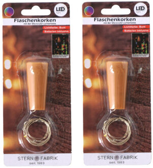 Stern Fabrik Flesverlichting kurk met lichtsnoer - 2x - gekleurd -LED - 80 cm- bottle lights - wijnfles