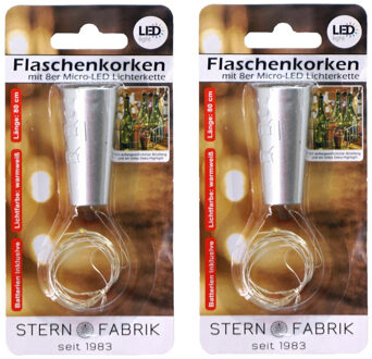 Stern Fabrik Flesverlichting kurk met lichtsnoer - 2x - zilver - LED - 80 cm - bottle lights - wijnfles