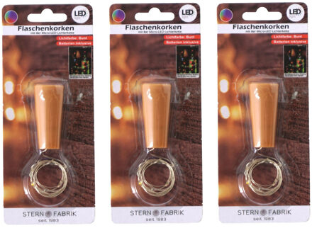 Stern Fabrik Flesverlichting kurk met lichtsnoer - 3x - gekleurd -LED - 80 cm- bottle lights - wijnfles
