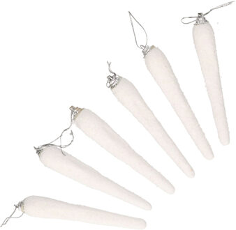 Stern Fabrik kersthangers - ijspegels - 6x - wit - 12 cm