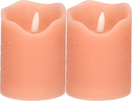 Stern Fabrik LED kaars/stompkaars - 2x - roze - D7,5 x H10 cm - timer - 3D vlam