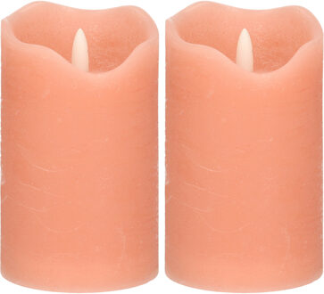 Stern Fabrik LED kaars/stompkaars - 2x - roze - D7,5 x H12,5 cm - timer - 3D vlam