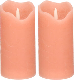 Stern Fabrik LED kaars/stompkaars - 2x - roze - D7,5 x H15 cm - timer - 3D vlam