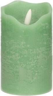 Stern Fabrik LED kaars/stompkaars - mintgroen - D7,5 x H12,5 cm - timer - 3D vlam