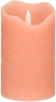 Stern Fabrik LED kaars/stompkaars - roze - D7,5 x H12,5 cm - timer - 3D vlam