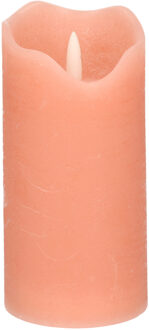 Stern Fabrik LED kaars/stompkaars - roze - D7,5 x H15 cm - timer - 3D vlam