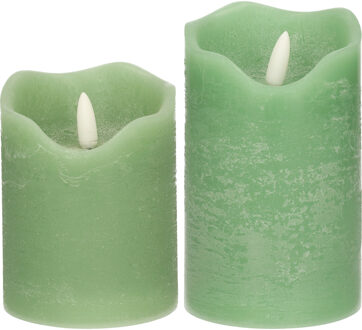 Stern Fabrik LED kaarsen/stompkaarsen - set 2x st - mintgroen - H10 en H12,5 cm
