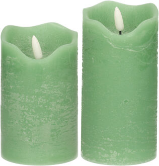 Stern Fabrik LED kaarsen/stompkaarsen - set 2x st - mintgroen - H12,5 en H15 cm