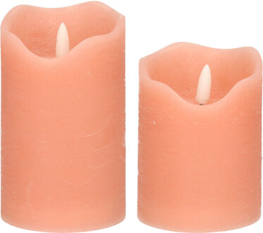 Stern Fabrik LED kaarsen/stompkaarsen - set 2x st - roze - H10 en H12,5 cm