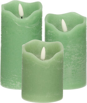 Stern Fabrik LED kaarsen/stompkaarsen - set 3x st - mintgroen - H10, H12,5 en H15 cm