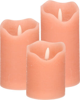 Stern Fabrik LED kaarsen/stompkaarsen - set 3x st - roze - H10, H12,5 en H15 cm