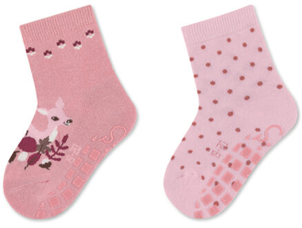 Sterntaler ABS sokken dubbel pak fawn en polka dots roze Roze/lichtroze