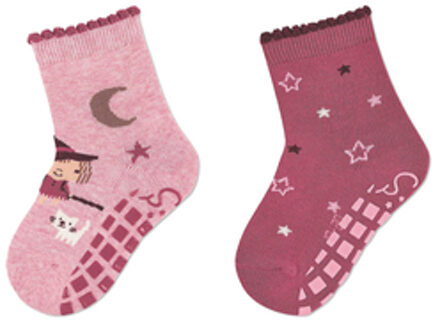 Sterntaler ABS sokken dubbel pak heks en sterren roze gemêleerd Roze/lichtroze - 17/18