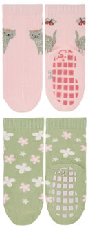 Sterntaler ABS sokken dubbel pak kat en bloemen roze Roze/lichtroze - 17/18